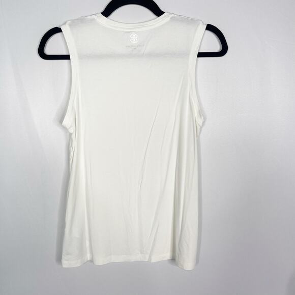 Tory Burch Sport Small S Off White Crew Neck Sleeveless Tank Top Workout - Picture 2 of 6
